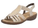 Sandale RIEKER, Damen, Gr. 42, beige (hellbeige), Lederimitat, Schuhe Sandale, Sommerschuh, Schlupfschuh, Sandalette mit praktischen Gummizügen
