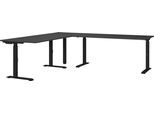 Schreibtisch GERMANIA "Mailand", grau (graphit, schwarz, graphit), B:260cm H:91cm T:220cm, Tische, Schreibtisch, Mechanisch höheneinstellbarer Winkelschreibtisch mit einem Stützfuß