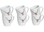 Becher CREATABLE "Hirsch, Kaffeebecher, 6-tlg.", weiß, 6 Stk., Porzellan, Trinkgefäße, Becher, Winterdekor, Hirschmotiv