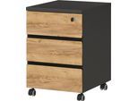 Rollcontainer GERMANIA "GW-Lissabon Rollcontainer", braun (graphit, navarra, eiche, nachbildung), B:41cm H:60cm T:50cm, Holzwerkstoff, Rollwagen, Rollcontainer, Selbsteinzug der Schubladen