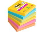 Post-it Super Sticky Haftnotizen Carnival 76 x 76 mm, doppelt starke Haftung, repositionierbar & rückstandsfrei ablösbar, PEFC, Vorteilspack 4+2 Blöcke
