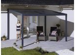 Anbaupavillon KONIFERA "Pergola Anguilla", grau (anthrazit, braun), B/H/T: 392cm x 305cm, Pavillons, Schiebedach, in 292 cm und 392 cm Breite, Höhe: 208 bis 262 cm, Alu