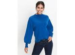 Strickpullover BONPRIX "Oversize-Pullover aus Viskose-Mix", Damen, Gr. 40/42 (M), blau (royalblau), Feinstrick, Obermaterial: 50% Viskose, 26% Polyamid, 24% Polyester, unifarben, bequem hüftlang, hoch geschlossener Ausschnitt, extrabreites Bündchen, Pullover Strickpullover, toller Viskose-Mix, mit modischen Ballonärmeln mit breiten Bündchen