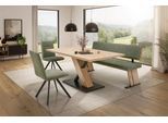 Essgruppe MASSIVLINE & MORE "SK Kota", braun, grün, cara 5614 grün, artisan oak, B:140cm H:87cm T:59cm, Holzwerkstoff, Metall, Stoff, Sitzmöbel-Sets, Essgruppe