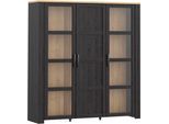 Highboard FORTE "Bohol, großes Highboard 2, Glastüren, viel Stauraum", schwarz (riviera eiche, cabazone eiche), B:151,1cm H:160,6cm T:42cm, Glas, Spanplatte, Sideboards, Highboard, B/H/T 151,1/160,6/42 cm Beleuchtung optional bestellbar