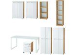 Büromöbel-Set GERMANIA "GW-Monteria", weiß (eiche, weiß), Holzwerkstoff Metall, Holzwerkstoff, Metall, Arbeitsmöbel-Sets, Büromöbel-Set