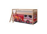 FAGUS halbhohes Bett 90 x 200 cm, inkl. Lattenrost, mit Textilset "FIRE RESCUE", Ausf. Buche massiv natur