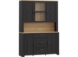 Buffet FORTE "Bohol, großes Highboard,4Türen, 1 Glastüre, 3 Schubkästen", riviera eiche, cabazone eiche, B:146,1cm H:205,4cm T:42cm, Glas, Schränke, Buffet, B/H/T 146,1/205,4/42 cm, sehr viel Stauraum