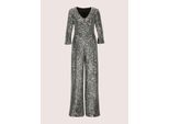 Overall MADELEINE "Jumpsuit Eleganter Pailletten-Einteiler", Damen, Gr. 34, N-Gr, grau (grau, schwarz), Obermaterial: 100% Polyester PES., Modern, figurbetont, V-Ausschnitt, Overalls Overall, Funkelnde Pailletten