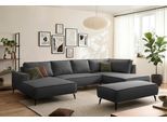 Wohnlandschaft HOME AFFAIRE "mit Hocker, TVINNU, moderne U-Form in Cord oder Leinenoptik", anthrazit, B:354cm H:83cm T:193cm, Sofas, Wohnlandschaft, Recamiere rechts/links, stellbar zum Schlafsofa (Krokodilverbinder)