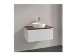 Villeroy und Boch Antao Waschtisch-Unterschrank L30112GF mit Beleuchtung, 1 Auszug, 800 x 360 x 500 mm, Front mit Struktur, Glossy White Lacquer / Warm Walnut