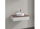 Villeroy und Boch Antao Waschtisch-Unterschrank K08052GF 80x19x50cm, Hahnloch, Waschbeckenplattenfarbe warm walnut, glossy white lacquer