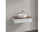 Villeroy und Boch Antao Waschtisch-Unterschrank K08152GF 80x19x50cm, Hahnloch, Waschbeckenplattenfarbe warm walnut, glossy white lacquer