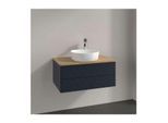 Villeroy und Boch Antao Waschtisch-Unterschrank L19151HG mit Beleuchtung, 2 Auszüge, 800 x 360 x 500 mm, Front mit Struktur, Midnight Blue Matt Lacquer / Honey Oak