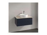 Villeroy und Boch Antao Waschtisch-Unterschrank L19113HG mit Beleuchtung, 2 Auszüge, 800 x 360 x 500 mm, Front mit Struktur, Midnight Blue Matt Lacquer / Botticino
