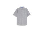 TOM TAILOR Herren Regular Fit Kurzarmhemd mit Leinenanteil, blau, Gestreift, Gr. M