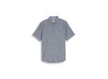 TOM TAILOR Herren Regular Fit Kurzarmhemd mit Leinenanteil, blau, Gemustert, Gr. M