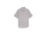 TOM TAILOR Herren Regular Fit Kurzarmhemd mit Leinenanteil, weiß, Palmenprint, Gr. M