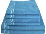 Handtuch Set DYCKHOFF "Wave", blau (petrol), 6 Stk., Frottier, Frottier, Obermaterial: 100% Baumwolle, Handtuch-Sets, Handtuch Set, mit Jacquard-Bordüre;4 Handtücher (50x100cm), 2 Duschtücher (70x140cm)