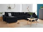 Wohnlandschaft COLLECTION AB "Paris U-Form, B: 310 cm", schwarz, B:310cm T:212cm, Samtoptik (100% Polyester), Sofas, Wohnlandschaft, 1 Zierkissen & Federkern, optional Bettfunktion & Bettkasten