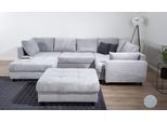 Wohnlandschaft COLLECTION AB "Toni U-Form, B: 298 cm", hellgrau, B:298cm H:44cm T:203cm, 100%Polyester, Sofas, Wohnlandschaft, Set: Sofa & Hocker, 2 Zierkissen, Federkern