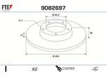 FTE Bremsscheibe 9082697 Hinterachse voll 264mm 10mm für Opel Vaughall