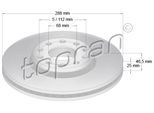TOPRAN Bremsscheibe 110420 Vorderachse belüftet 288mm 25mm für VW Skoda