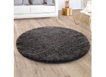 Hochflor-Teppich PACO HOME "Silky 591", grau (anthrazit), H:37mm Ø:120cm, Polyester, Teppiche, Uni Farben, besonders weich und kuschelig