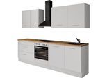 Küchenzeile IMPULS KÜCHEN "Kopenhagen", Ausrichtung wählbar, Schubkästen mit Soft-Close", küche: weiß, front: weiß, korpus: weiß, arbeitsplatte: vintage eiche, nachbildung, B:260cm H:220,6cm T:60cm, Komplettküchen-Sets, Küchenzeile, vormontiert, wahlweise mit E-Geräten, Breite 260 cm