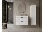 Waschtisch WELLTIME "FLOW CIRCLE mit Waschbecken, Breite 60 oder 80cm, modernes Design", weiß (weiß, weiß), B:80cm T:45cm, Waschtische, Waschtisch, Schrank mit 2 Schubladen, Soft-Close-Function, in 2 Breiten erhältlich