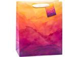 Geschenktüte TSI Abendrot, Format A4, mit Trageband und Beschriftungskärtchen, B 260 x T 135 x H 320 mm, PP-Folie, orange-rot, 6 Stück