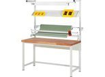 Rau Packtischsystem 02 Werkbank-Serie 8000, B 1500 x T 700 x H 840-1040 mm, Buche-Massivholzplatte, bis 1250 kg