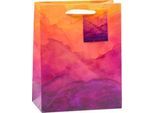 Geschenktüte TSI Abendrot, Format A5, mit Trageband und Beschriftungskärtchen, B 180 x T 100 x H 230 mm, PP-Folie, orange-rot, 6 Stück