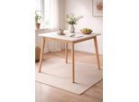 Esstisch HAMMEL FURNITURE "Esstisch Basic– ausziehbar, dänisches Design, mit Einlegeplatten", weiß (weiß, naturfarben, naturfarben, weiß), B:90cm H:76cm T:90cm, Tischplatte: Weißes Melamin mit weiß pigmentierter Eichenkante (Mattlack), Gestell: Eiche massiv weiß pigmentiert, Tische, Esstisch, Skandinavisches Design - Melamin/Massivholz - stabil und langlebig