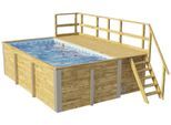 Rechteckpool WEKA "595 Gr.1 mit Sonnendeck und Technikraum", folie blau, mosaik, B:309cm H:116cm L:416cm, Schwimmbecken, BxLxH: 309x416x116 cm. verschiedene Folienfarben