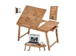 tectake® Laptoptisch, aus Bambus, klappbar und höhenverstellbar, mit USB-Doppellüfter, 55 x 35 x 26 cm