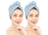 Turban-Handtuch HAMMETEX "2er Set Haarturban Damen, 100% Baumwolle, Flauschig & Schnelltrocknend", blau (hellblau), B:25cm L:64cm, Frottier, Baumwolle, Handtücher, Turban-Handtuch, Uni-Farben, weich
