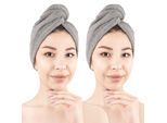 Turban-Handtuch HAMMETEX "2er Set Haarturban Damen, 100% Baumwolle, Flauschig & Schnelltrocknend", grau (hellgrau), B:25cm L:64cm, Frottier, Baumwolle, Handtücher, Turban-Handtuch, Uni-Farben, weich