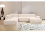 Wohnlandschaft WERK2 "Zeus-U, 330 cm breit, viel Platz, modern und zeitlos", beige (natur), B:330cm H:70cm T:263cm, 90% Polyester, 10% Nylon, Sofas, Wohnlandschaft, Curvy Trend mit urbaner Optik auch in weichem Cord, U-Form