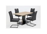 P & B , Anthrazit, Eichefarben , Metall, Textil, Holzwerkstoff , Holzoptik , länglich , 140 - 180x76x90 cm , erweiterbar , Esszimmer, Essgruppen