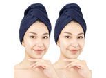 Turban-Handtuch HAMMETEX "2er Set Haarturban Damen, 100% Baumwolle, Flauschig & Schnelltrocknend", blau (dunkelblau), B:25cm L:64cm, Frottier, Baumwolle, Handtücher, Turban-Handtuch, Uni-Farben, weich