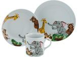 Kindergeschirr-Set CREATABLE "Zoo", bunt, 3 Stk., Porzellan, Geschirr-Sets, Kindergeschirr-Set, Dekor mit lustigen Zoobewohnern, Made in Europe, 3 Teile, für 1 Person