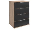 P & B , Grau, Eichefarben, Alufarben , Glas, Holzwerkstoff , 4 Schublade(n) Schubladen , 52x74x38 cm , BQ - Bündnis für Qualität, Made in Germany, DIN EN ISO 9001 , Typenauswahl ,