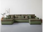 Wohnlandschaft HOME AFFAIRE "Win U-Form, B: 366 cm - OTTO. Verlässliche Qualität.", grün (olive grün), B:366cm H:85cm T:176cm, 100% Polyester, Sofas, Wohnlandschaft, Bettfunktion, Bettkasten & 5 Zierkissen
