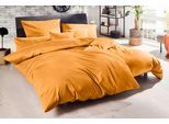 Bettwäsche PRIMERA "Uni Luxus-Satin in Gr. 135x200, 155x220 oder 200x200 cm", gelb (senf), B/L: 155cm x 220cm, 1 Stk., 1 Stk., Satin, B/L: 80cm x 80cm, 2 Stk., Satin, Obermaterial: 100% Baumwolle, Bettwäsche, Bettwäsche, Bettwäsche aus Baumwolle, unifarbene Bettwäsche mit Reißverschluss