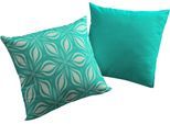 Dekokissen ADAM "Retro Floret", blau (petrol, geblümt), B:50cm L:50cm, Obermaterial: 100% Baumwolle, Dekokissen_Sitzkissen_Kissenhüllen, GOTS zertifiziert