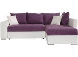Ecksofa COLLECTION AB "John L-Form, B: 226 cm", lila (weiß, lila), B:226cm H:80cm T:160cm, Sofas, Ecksofa, Bettfunktion, Bettkasten, Regalelement & 2 Zierkissen