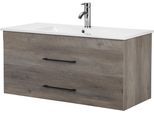 Waschtisch WELLTIME "Florenz", grau (grau, grau), B:100cm H:50cm T:46cm, MDF, Waschtische, Waschtisch, Waschplatz mit 2 Auszügen und Softclose Breite 100cm