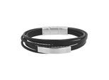 Lederarmband TOM TAILOR "Schmuck Geschenk Edelstahl Leder", schwarz (edelstahlfarben, schwarz), Armbänder, Herren, 21,5cm, Edelstahl Leder, Edelstahl, Leder, Lederarmband
