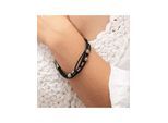 Zeeme Stainless Steel Armband Leder schwarz mit Stahlkugeln 19,5+2cm lang